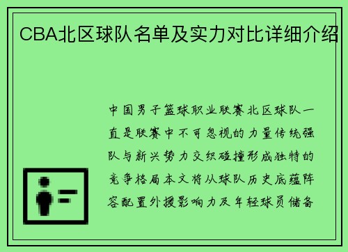 CBA北区球队名单及实力对比详细介绍